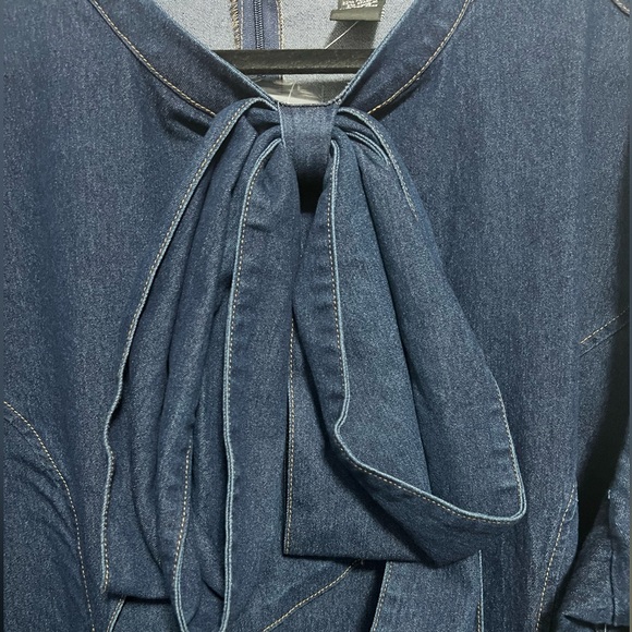 ASHLEY STEWART Dark Rinse Denim Neck Bow Dress- Sz 22-24 - Picture 2 of 4